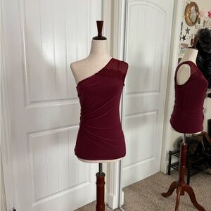 White House Black Market One-Shoulder Wine Dress